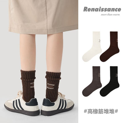 Lettering Embroidered Ribbed Short Socks SpreePicky