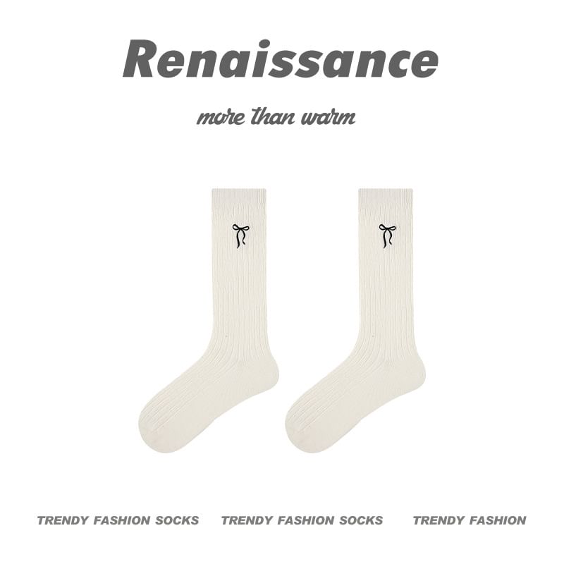 Bow Embroidered Ribbed Short Socks SpreePicky