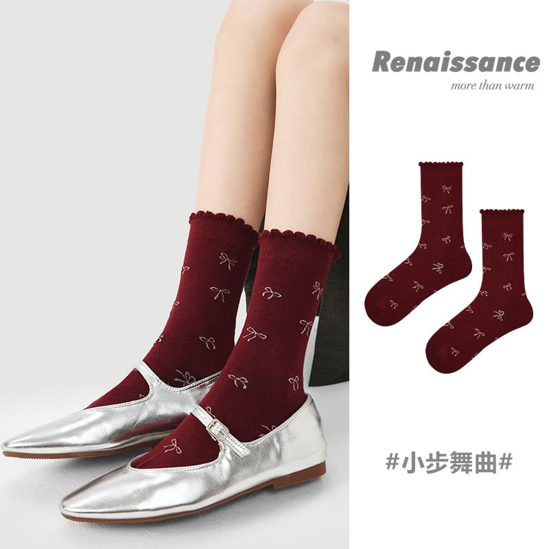 Bow Print Lettuce Edge Socks SpreePicky