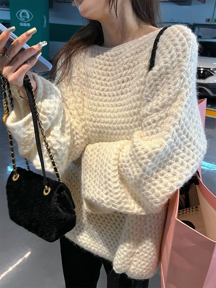 Oversized Crochet-Knit Sweater in 5 Colors SpreePicky