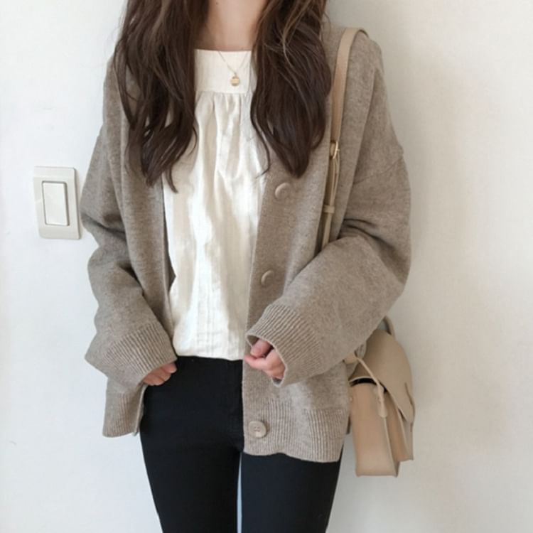 Loose-Fit V-Neck Cardigan SpreePicky