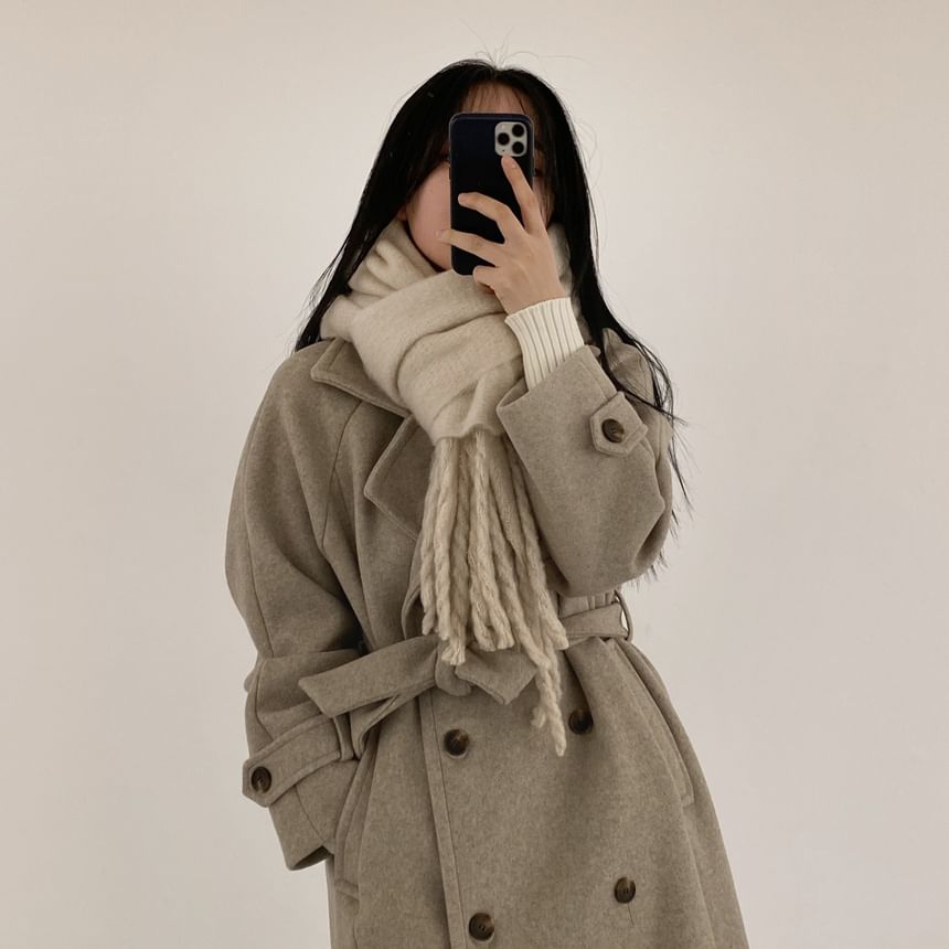 Plain Midi Double-Breasted Coat SpreePicky