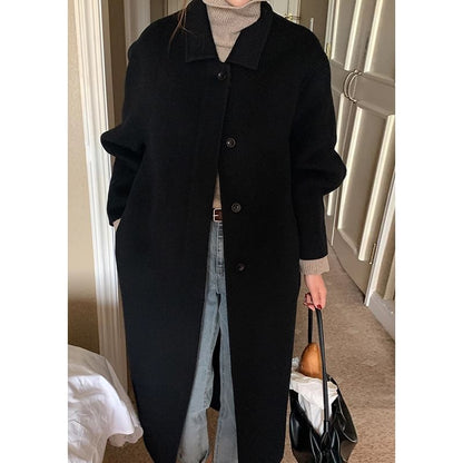 Plain Maxi Single-Breasted Coat SpreePicky