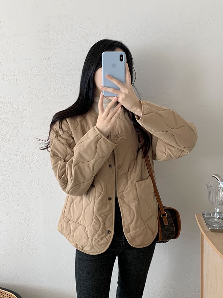 Plain Quilted Single-Breasted Jacket SpreePicky