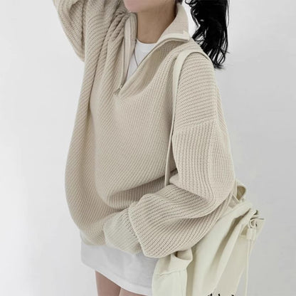 Half-Zip Plain Ribbed Oversized Sweater SpreePicky