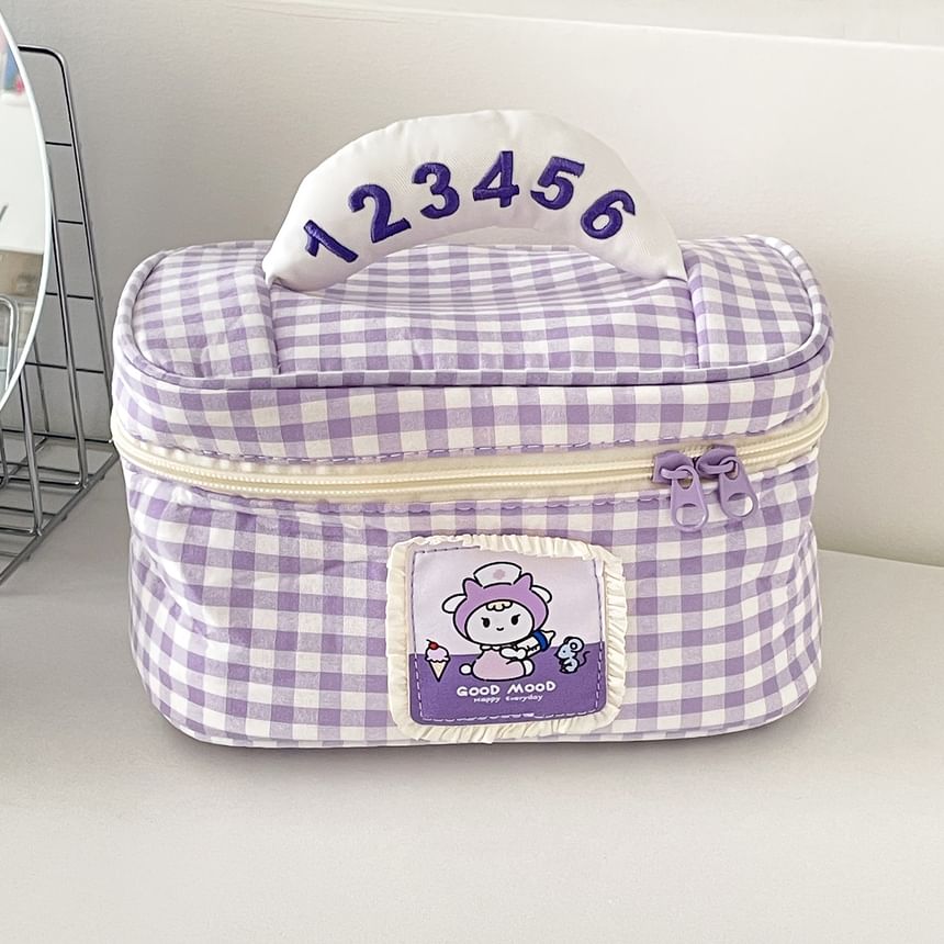 Animal Applique Plaid Fabric Makeup Bag SpreePicky