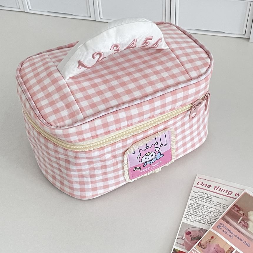 Animal Applique Plaid Fabric Makeup Bag SpreePicky