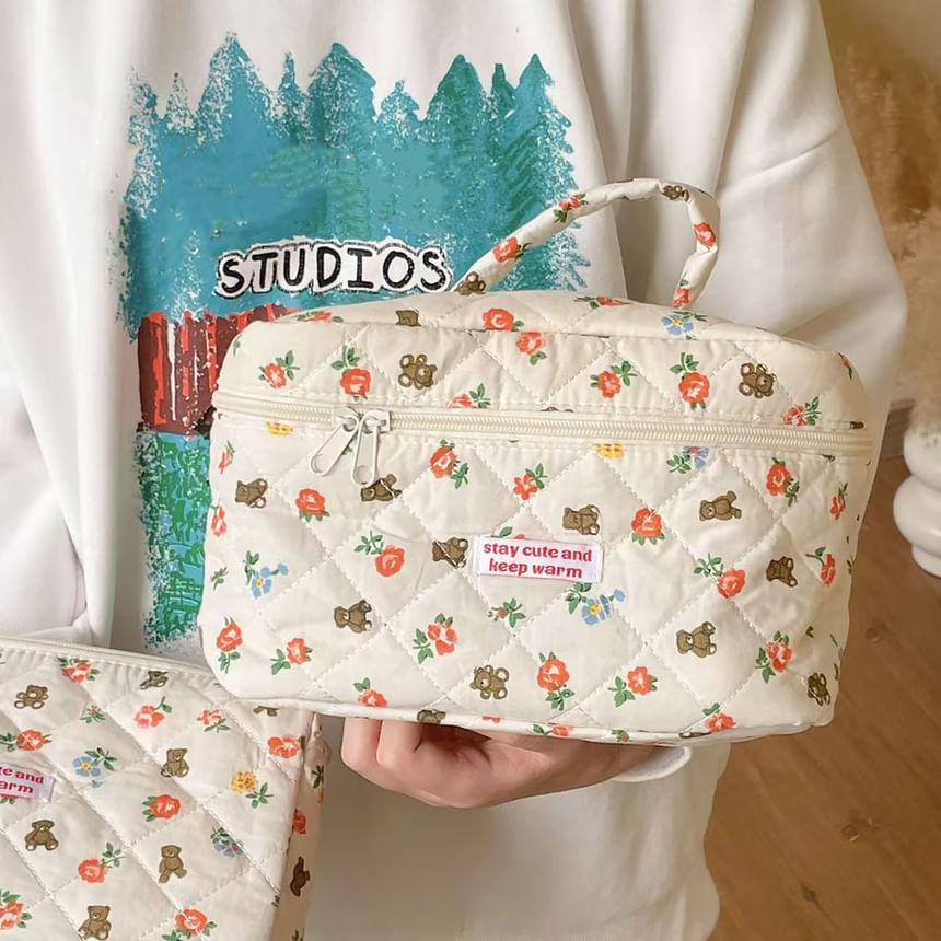 Bear Floral Fabric Makeup Bag / Clutch SpreePicky