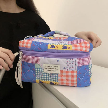 Lettering Applique Patchwork Fabric Makeup Bag / Clutch SpreePicky