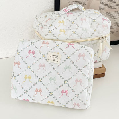 Lettering Applique Bow Fabric Makeup Bag / Clutch (Various Designs) SpreePicky