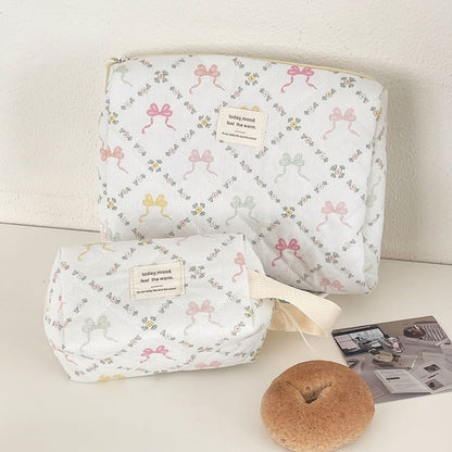 Lettering Applique Bow Fabric Makeup Bag / Clutch (Various Designs) SpreePicky