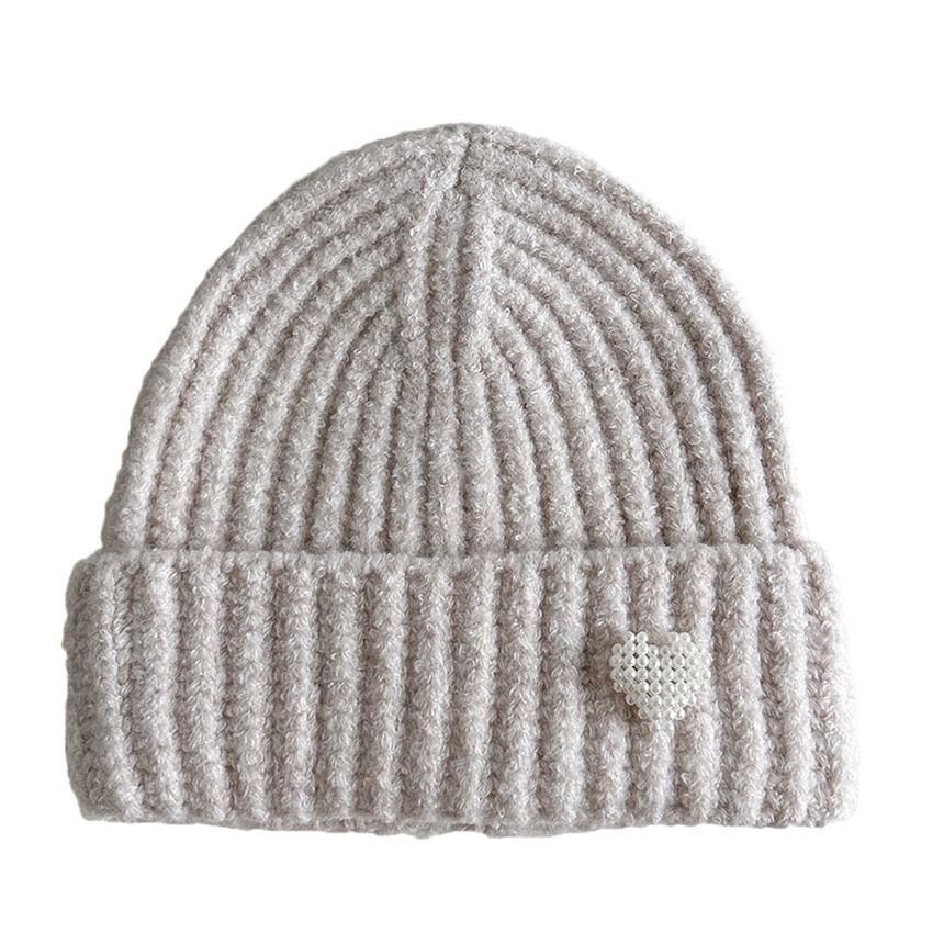 Heart Faux Pearl Knit Beanie SpreePicky