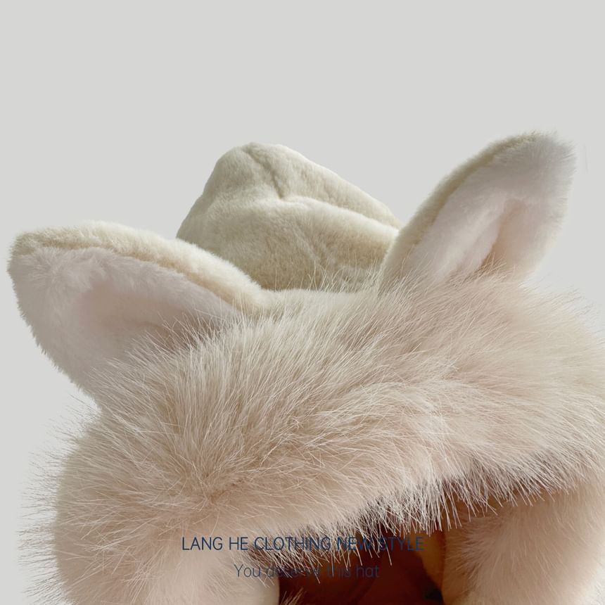 Fox Ear Faux Fur Hooded Scarf with Mitts SpreePicky