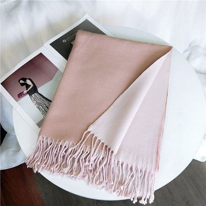 Two Tone Fringed Trim Scarf SpreePicky