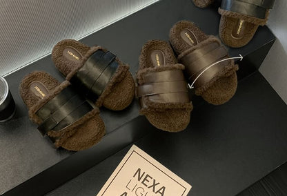 Buckled Fleece-Lined Slide Sandals SpreePicky