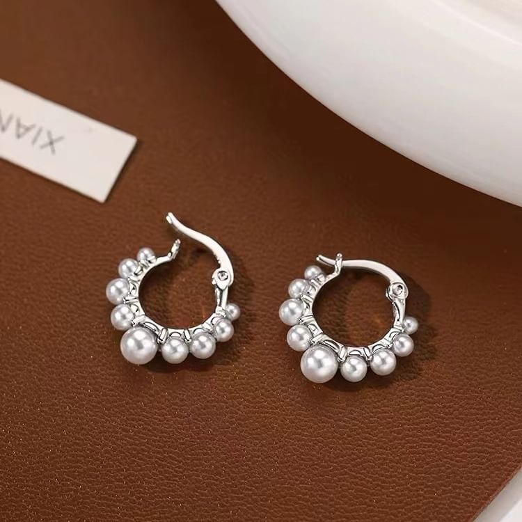 925 Sterling Silver Faux Pearl Hoop Earring SpreePicky