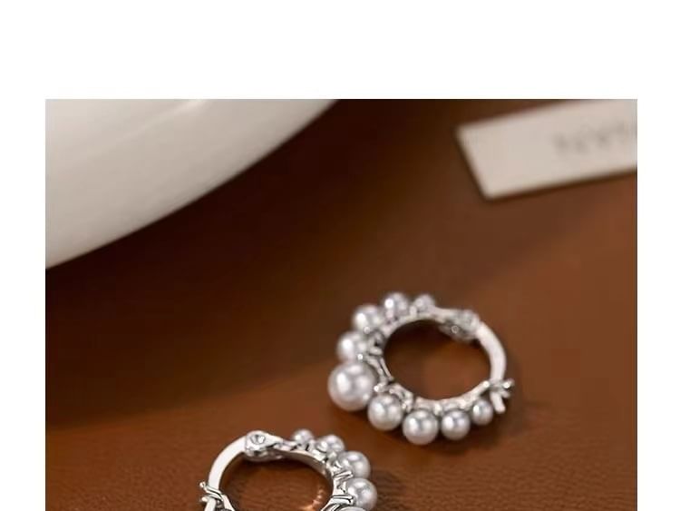 925 Sterling Silver Faux Pearl Hoop Earring SpreePicky