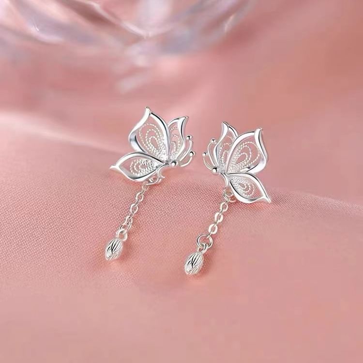 925 Sterling Silver Butterfly Drop Earring SpreePicky