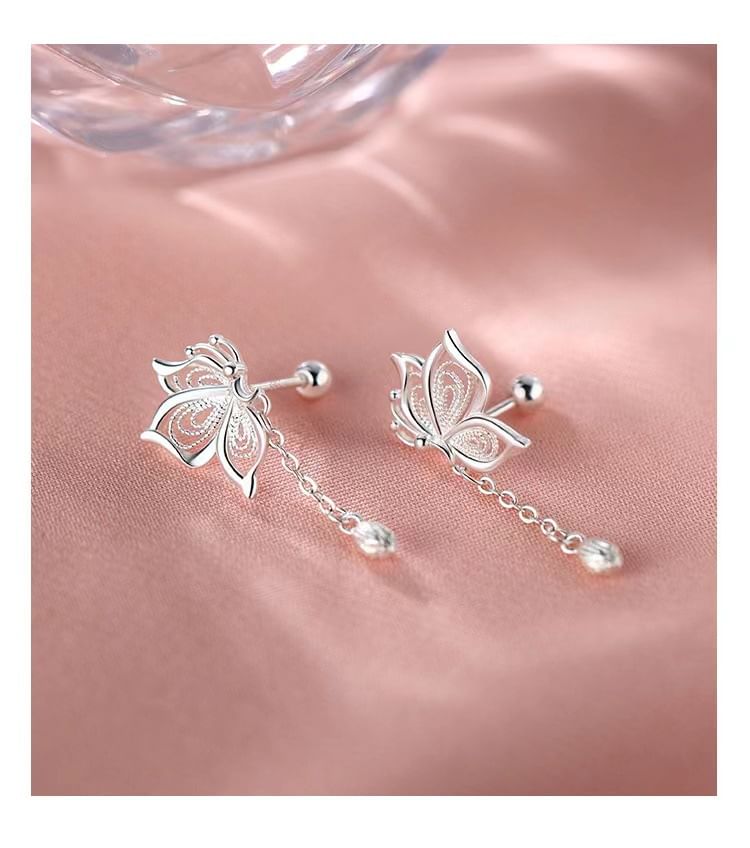 925 Sterling Silver Butterfly Drop Earring SpreePicky