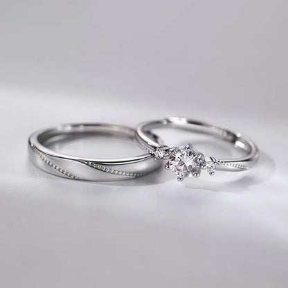 925 Sterling Silver Couple Matching Embossed Ring / Rhinestone Ring / Set SpreePicky