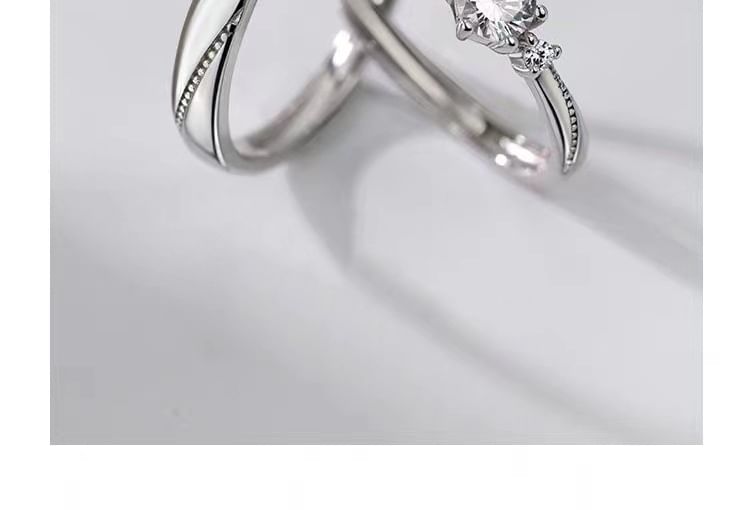 925 Sterling Silver Couple Matching Embossed Ring / Rhinestone Ring / Set SpreePicky