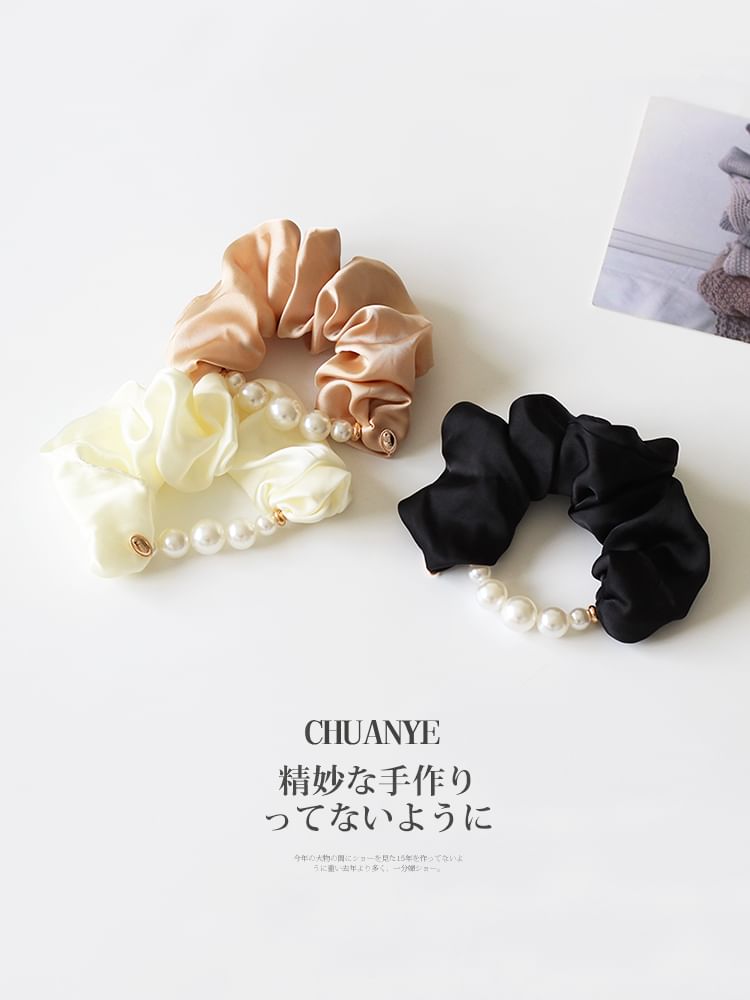 Faux Pearl Satin Hair Scrunchie SpreePicky