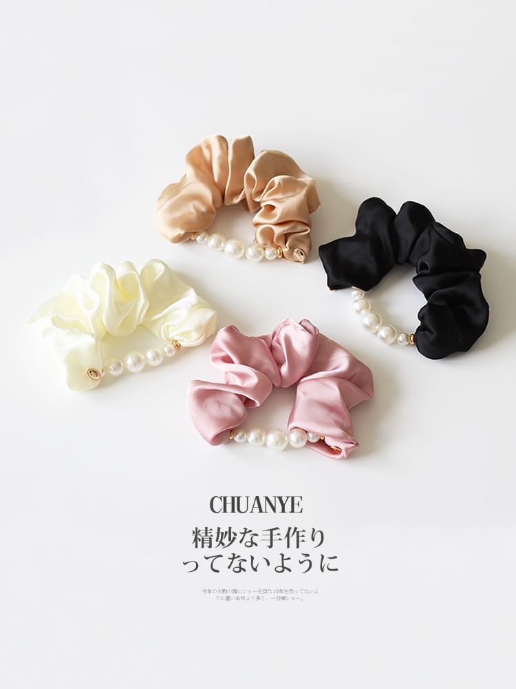 Faux Pearl Satin Hair Scrunchie SpreePicky