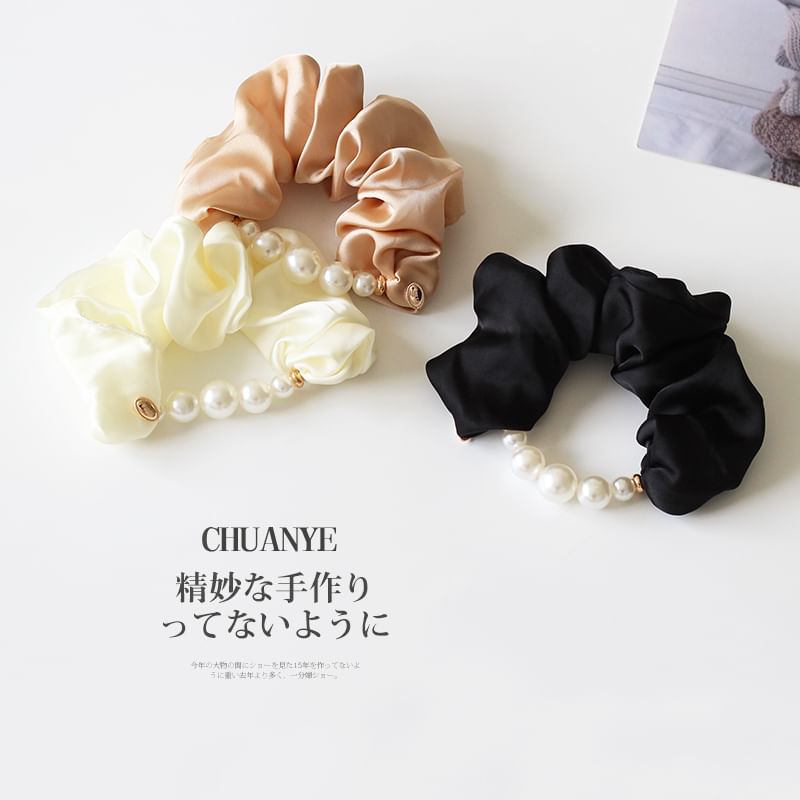 Faux Pearl Satin Hair Scrunchie SpreePicky