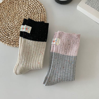 Two Tone Applique Ribbed Socks SpreePicky