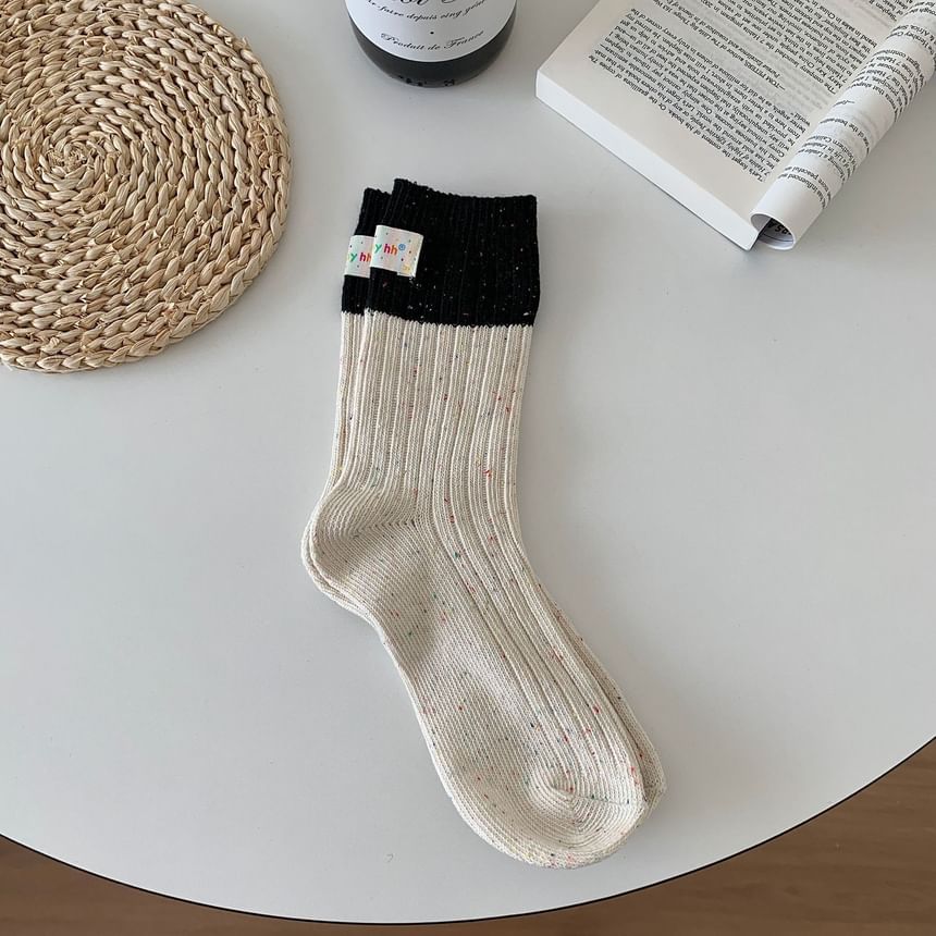 Two Tone Applique Ribbed Socks SpreePicky