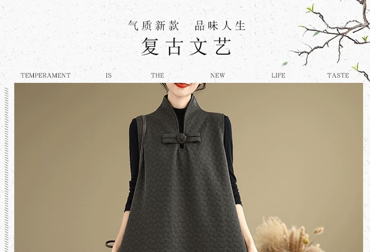 Star Embroidered Frog-Button Midi Pinafore Dress SpreePicky