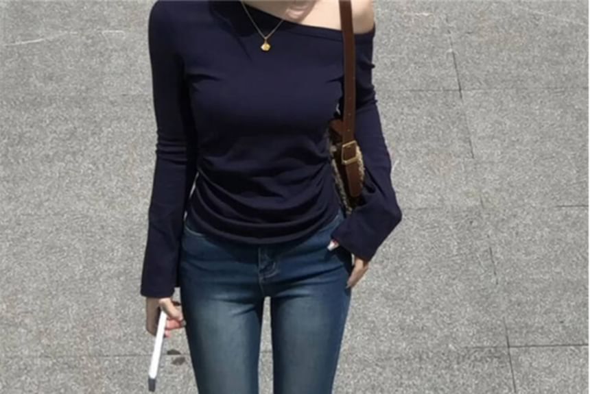 Long Sleeve One Shoulder Plain Top SpreePicky