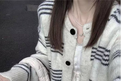 Round Neck Striped Cardigan SpreePicky