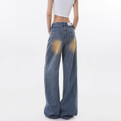 Low Rise Washed Loose-Fit Wide-Leg Jeans SpreePicky