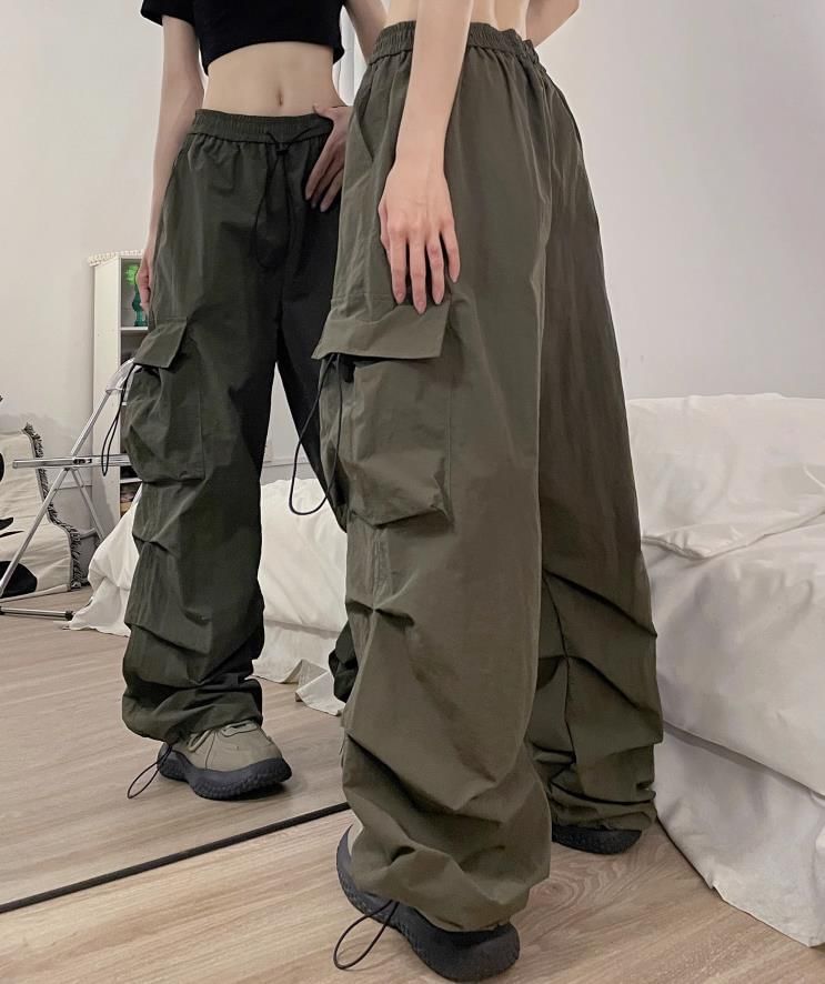 Low Waist Plain Wide Leg Cargo Pants SpreePicky