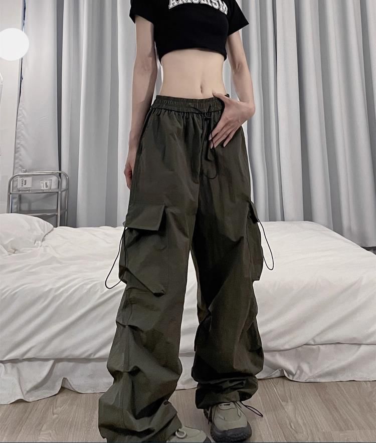 Low Waist Plain Wide Leg Cargo Pants SpreePicky