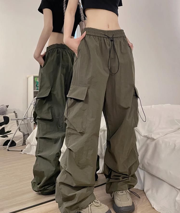 Low Waist Plain Wide Leg Cargo Pants SpreePicky