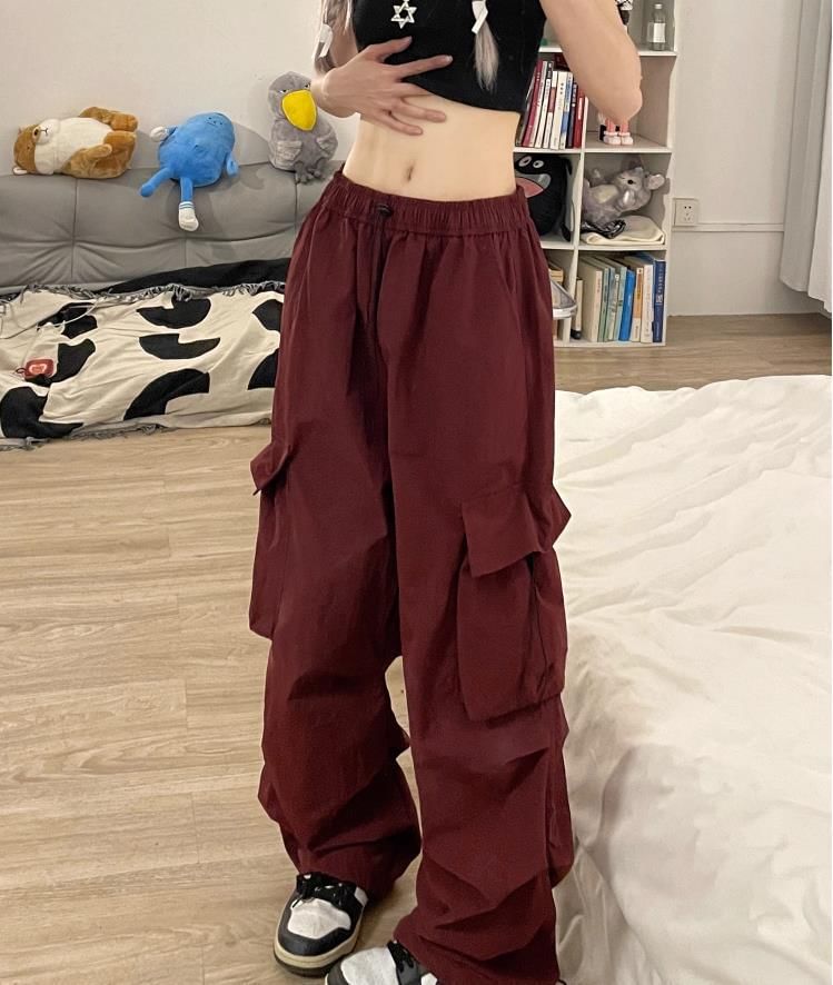 Low Waist Plain Wide Leg Cargo Pants SpreePicky