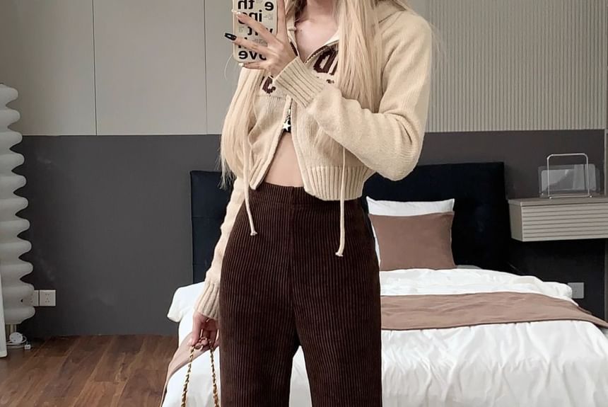 High Waist Corduroy Bootcut Pants SpreePicky