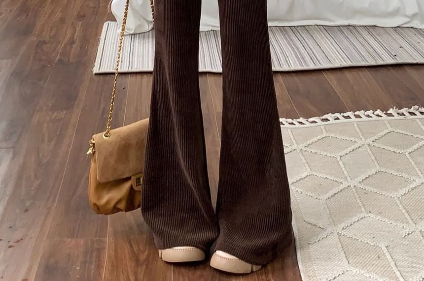 High Waist Corduroy Bootcut Pants SpreePicky