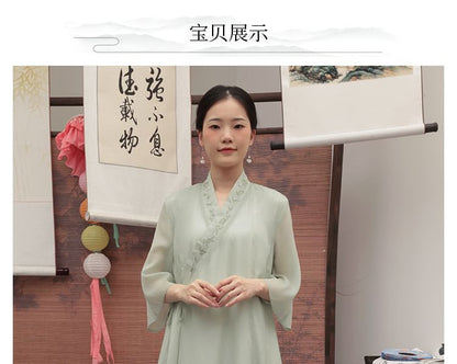 Traditional Chinese 3/4-Sleeve Midi A-Line Dress / Pants SpreePicky