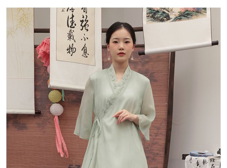 Traditional Chinese 3/4-Sleeve Midi A-Line Dress / Pants SpreePicky