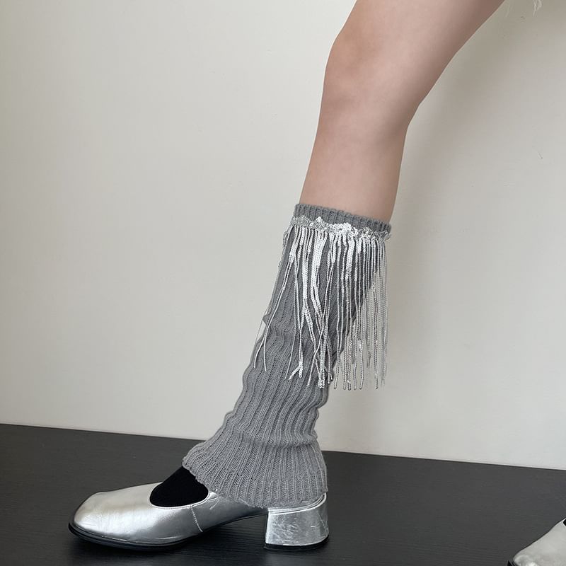 Sequin Fringed Knit Leg Warmers SpreePicky