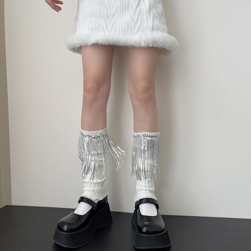 Sequin Fringed Knit Leg Warmers SpreePicky