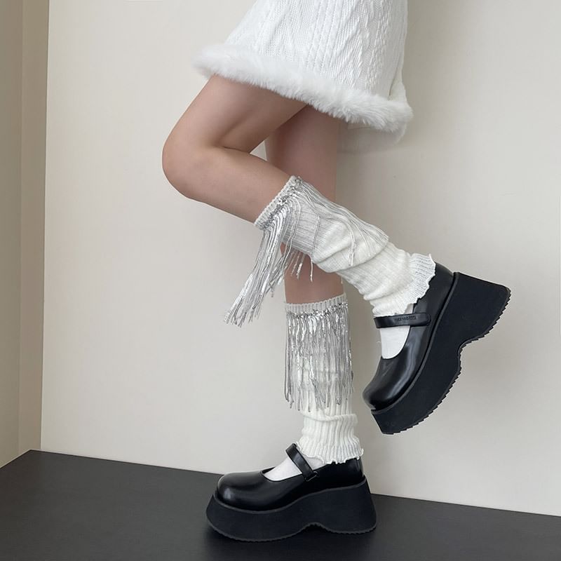 Sequin Fringed Knit Leg Warmers SpreePicky