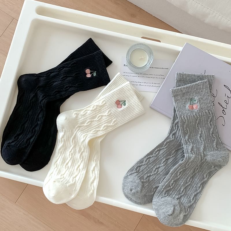 Embroidered Ribbed Socks SpreePicky