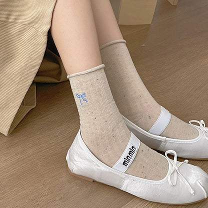 Bow Embroidered Ribbed Socks SpreePicky