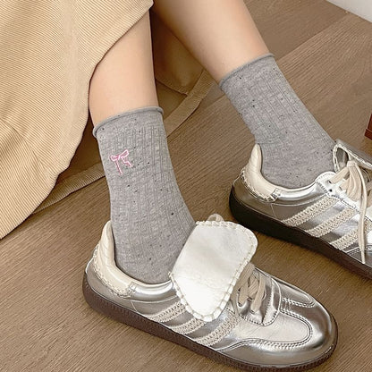 Bow Embroidered Ribbed Socks SpreePicky