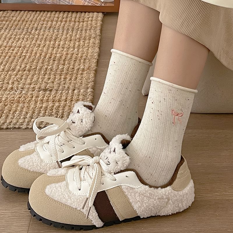 Bow Embroidered Ribbed Socks SpreePicky