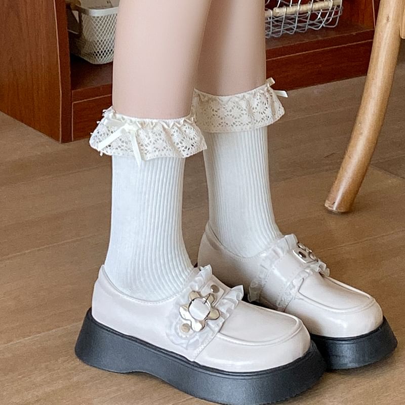 Bow Lace Trim Ribbed Socks / Set SpreePicky